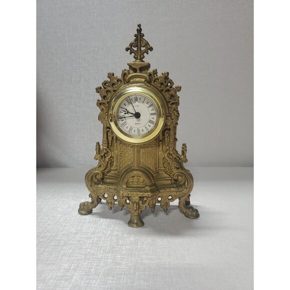 Vtg Uranio Ornate Brass Mantel Clock Italian Quartz Germany DOES WORK - Picture 1 of 9
